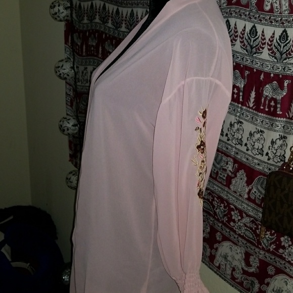 Pink Cardigan with flowers on the arms - Picture 1 of 5